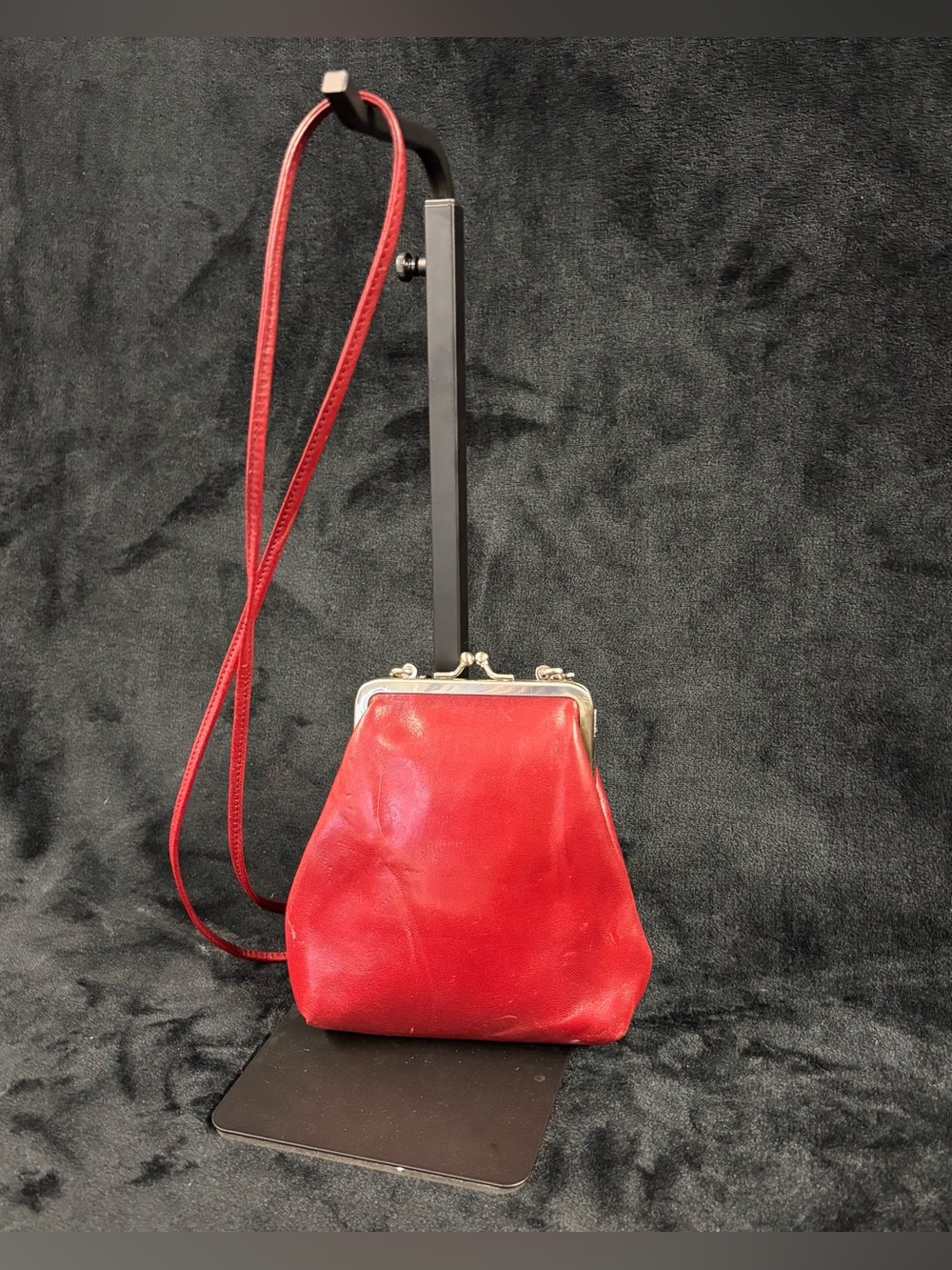 Vintage HOBO Red Leather Kiss Lock Crossbody Clutch
